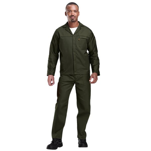 Man in an olive two-piece conti suit